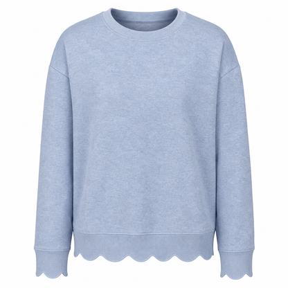 Women's Scalloped Hem Crew Neck Sweatshirt
