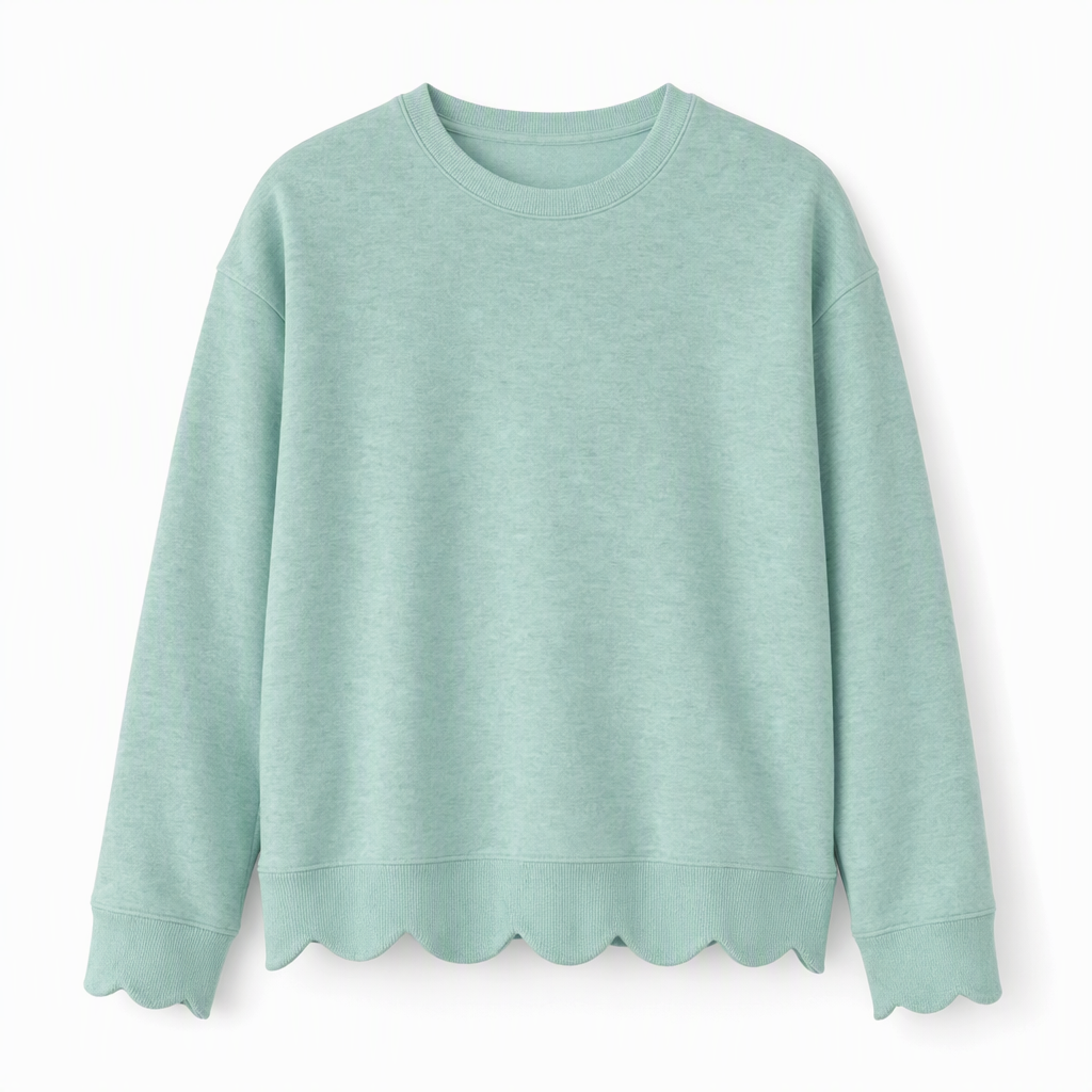 Women's Scalloped Hem Crew Neck Sweatshirt