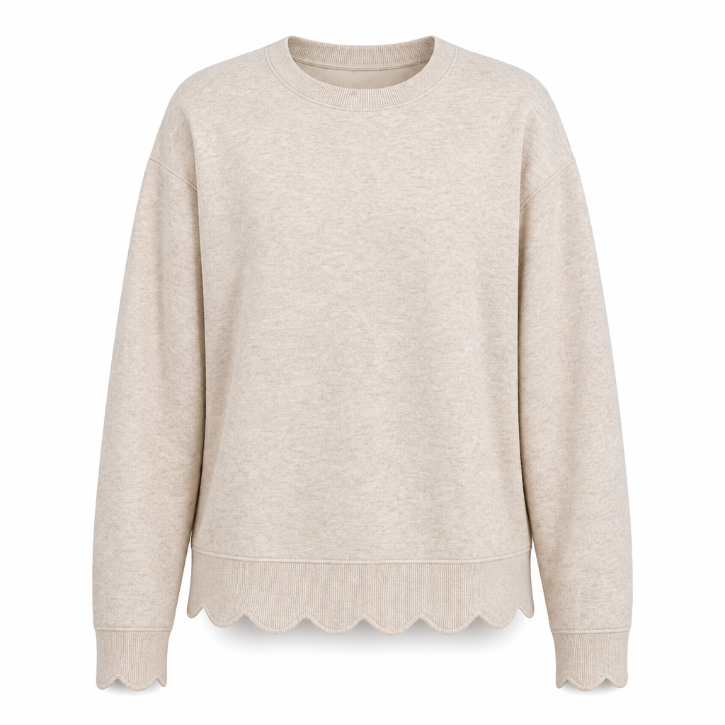 Women's Scalloped Hem Crew Neck Sweatshirt