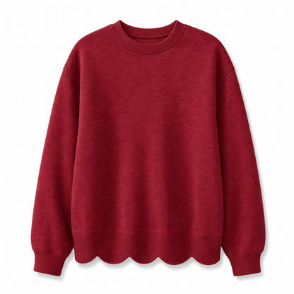 Women's Scalloped Hem Crew Neck Sweatshirt