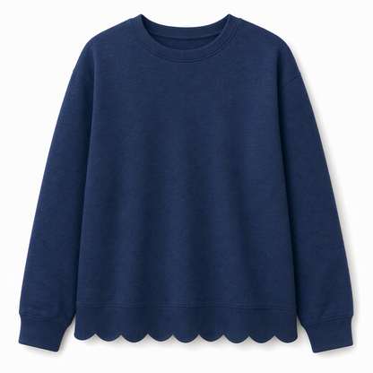 Women's Scalloped Hem Crew Neck Sweatshirt