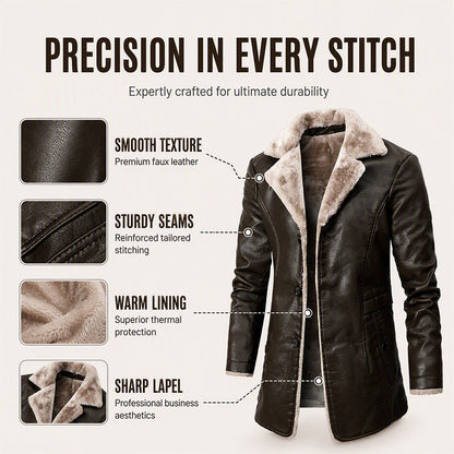 Men's Lapel Collar Plush-Lined Faux Leather Coat
