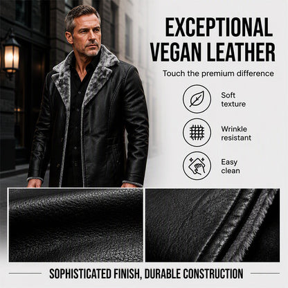 Men's Lapel Collar Plush-Lined Faux Leather Coat