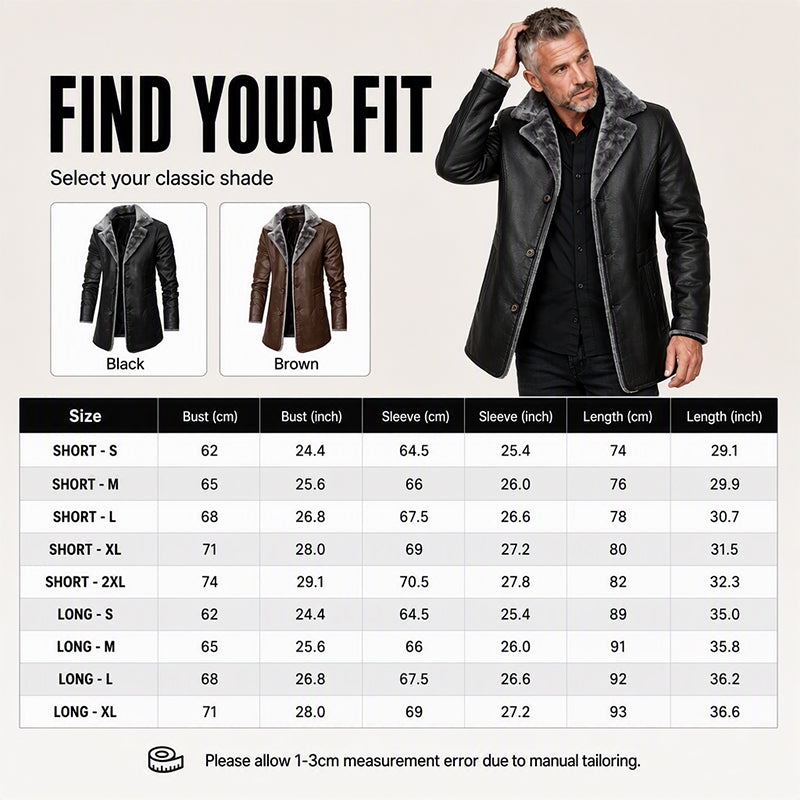 Men's Lapel Collar Plush-Lined Faux Leather Coat