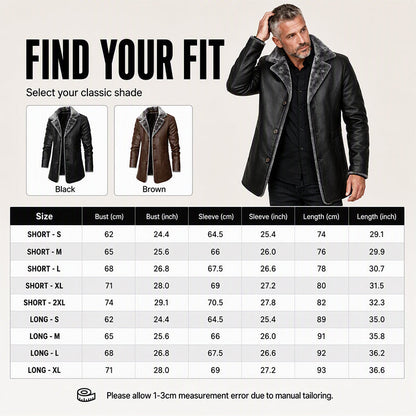 Men's Lapel Collar Plush-Lined Faux Leather Coat