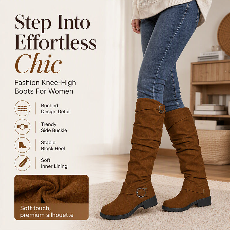 Women's Slouchy Knee-High Boots with Belt Buckle