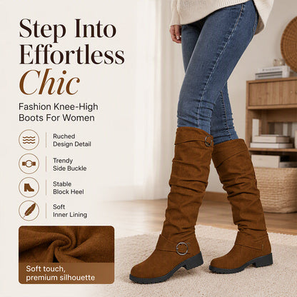 Women's Slouchy Knee-High Boots with Belt Buckle