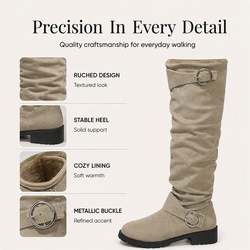 Women's Slouchy Knee-High Boots with Belt Buckle