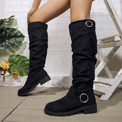 Women's Slouchy Knee-High Boots with Belt Buckle