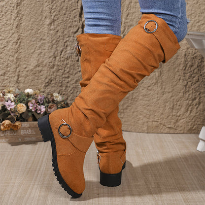 Women's Slouchy Knee-High Boots with Belt Buckle