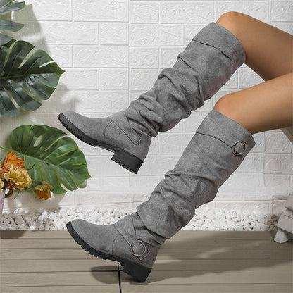 Women's Slouchy Knee-High Boots with Belt Buckle