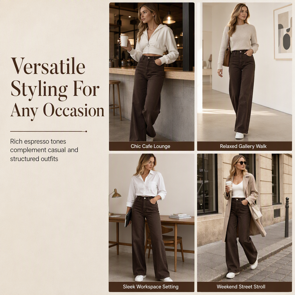 Women's Retro High Waisted Wide Leg Jeans Drapey Floor Length Denim Pants