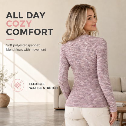Women's Long Sleeve V-Neck Half Zip Knit Top