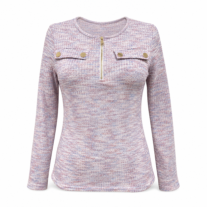 Women's Long Sleeve V-Neck Half Zip Knit Top
