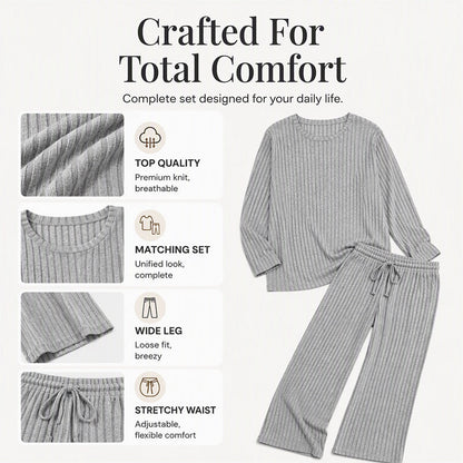 Women's Ribbed Knit Top & Straight Pants Set