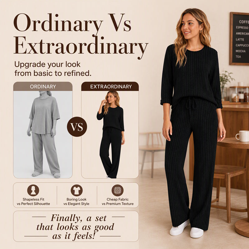 Women's Ribbed Knit Top & Straight Pants Set