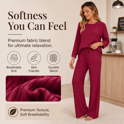 Women's Ribbed Knit Top & Straight Pants Set