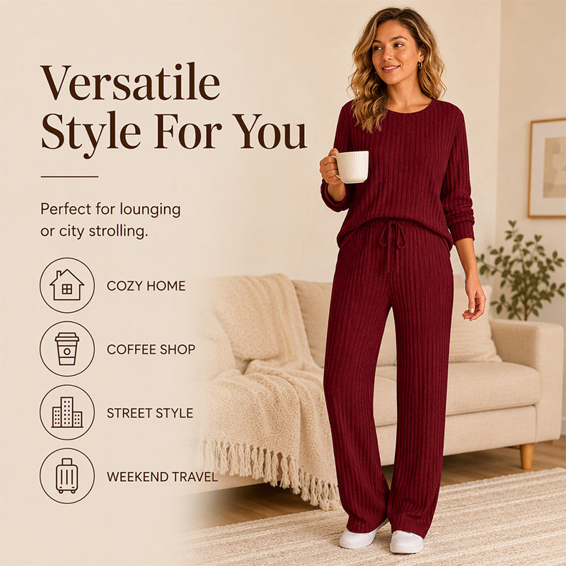 Women's Ribbed Knit Top & Straight Pants Set