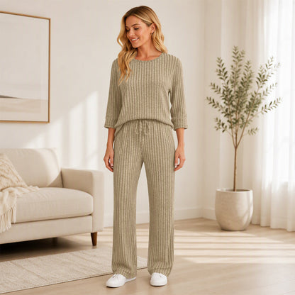Women's Ribbed Knit Top & Straight Pants Set