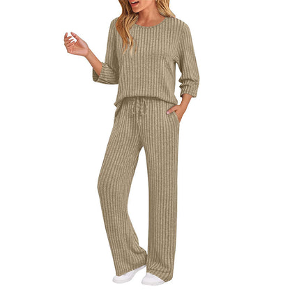 Women's Ribbed Knit Top & Straight Pants Set