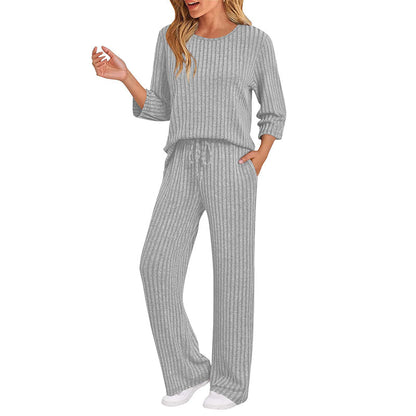 Women's Ribbed Knit Top & Straight Pants Set