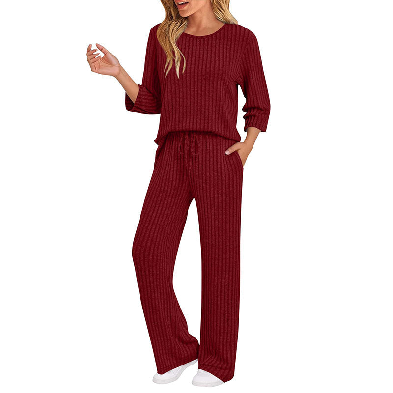 Women's Ribbed Knit Top & Straight Pants Set