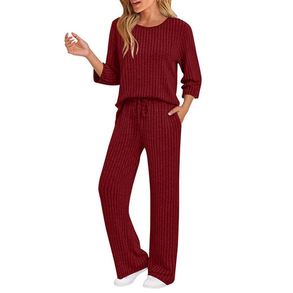Women's Ribbed Knit Top & Straight Pants Set