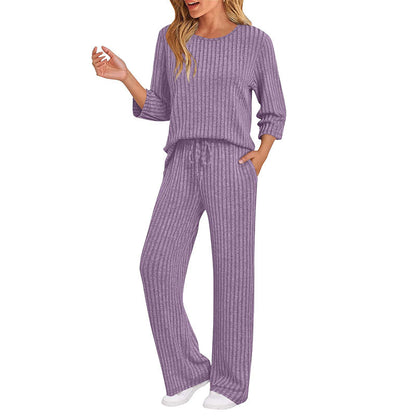 Women's Ribbed Knit Top & Straight Pants Set