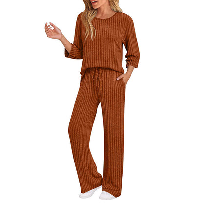Women's Ribbed Knit Top & Straight Pants Set