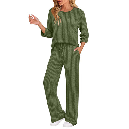 Women's Ribbed Knit Top & Straight Pants Set