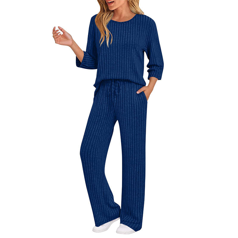 Women's Ribbed Knit Top & Straight Pants Set