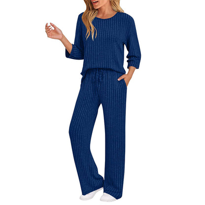Women's Ribbed Knit Top & Straight Pants Set