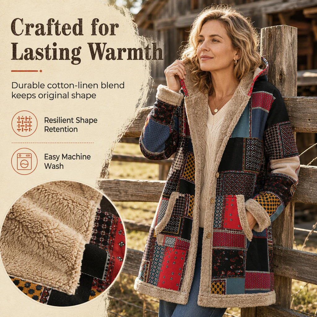 Women's Winter Cotton Linen Printed Hooded Sweatshirt Warm Plush