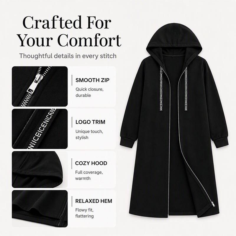 Women's Casual Longline Zip-Up Hooded Jacket