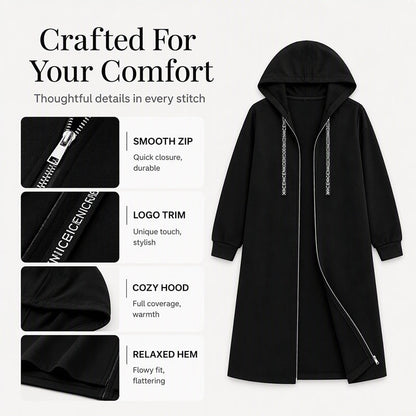 Women's Casual Longline Zip-Up Hooded Jacket