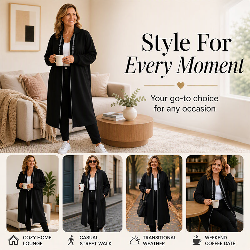 Women's Casual Longline Zip-Up Hooded Jacket