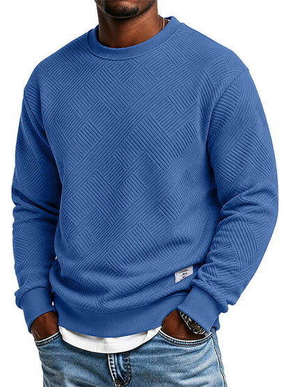 Mens Long Sleeve Jacquard Crew Neck Sweatshirt Loose Fit Thickened Autumn Winter Top Plus Size