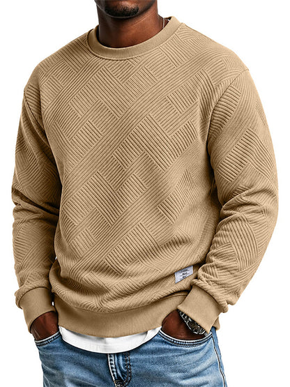 Mens Long Sleeve Jacquard Crew Neck Sweatshirt Loose Fit Thickened Autumn Winter Top Plus Size