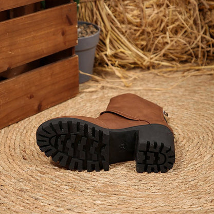Women's Chunky Heel Buckle Mid-Calf Boots