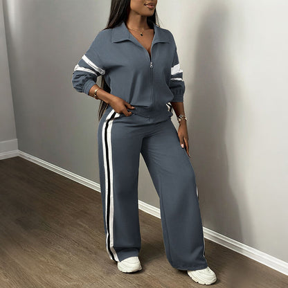 Women's Casual Sweatshirt and Wide-Leg Pants Set