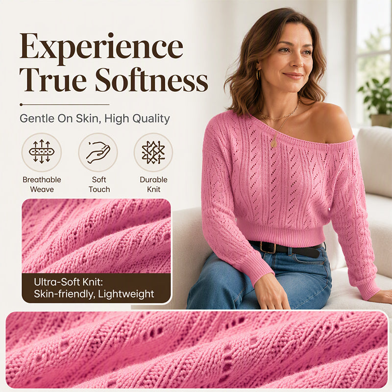 Women's Off-The-Shoulder Cropped Knit Sweater