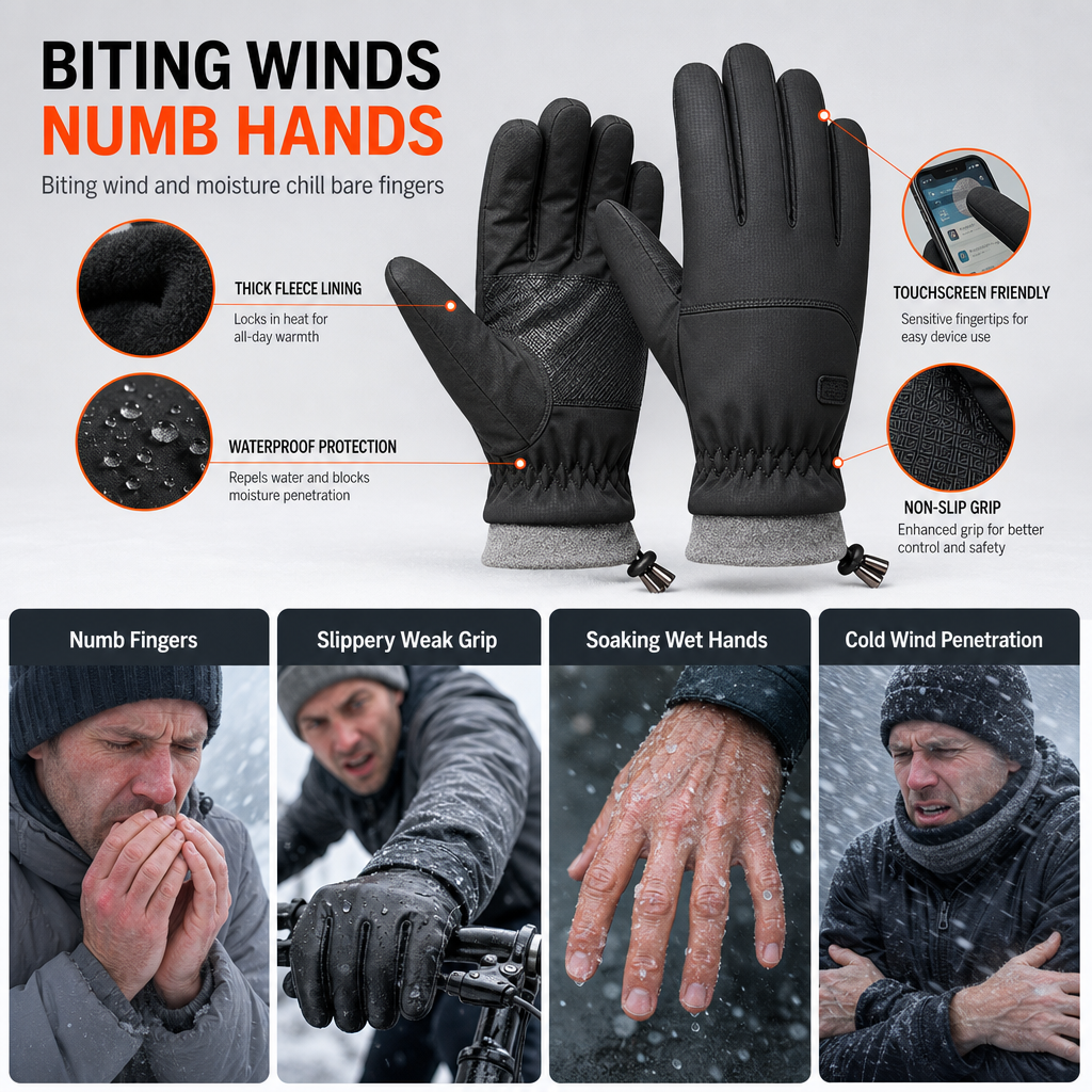 Winter Thermal Gloves for Men and Women Windproof Cold Resistant Touchscreen Non Slip Gloves for Cycling