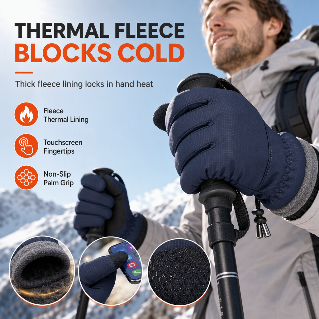 Winter Thermal Gloves for Men and Women Windproof Cold Resistant Touchscreen Non Slip Gloves for Cycling