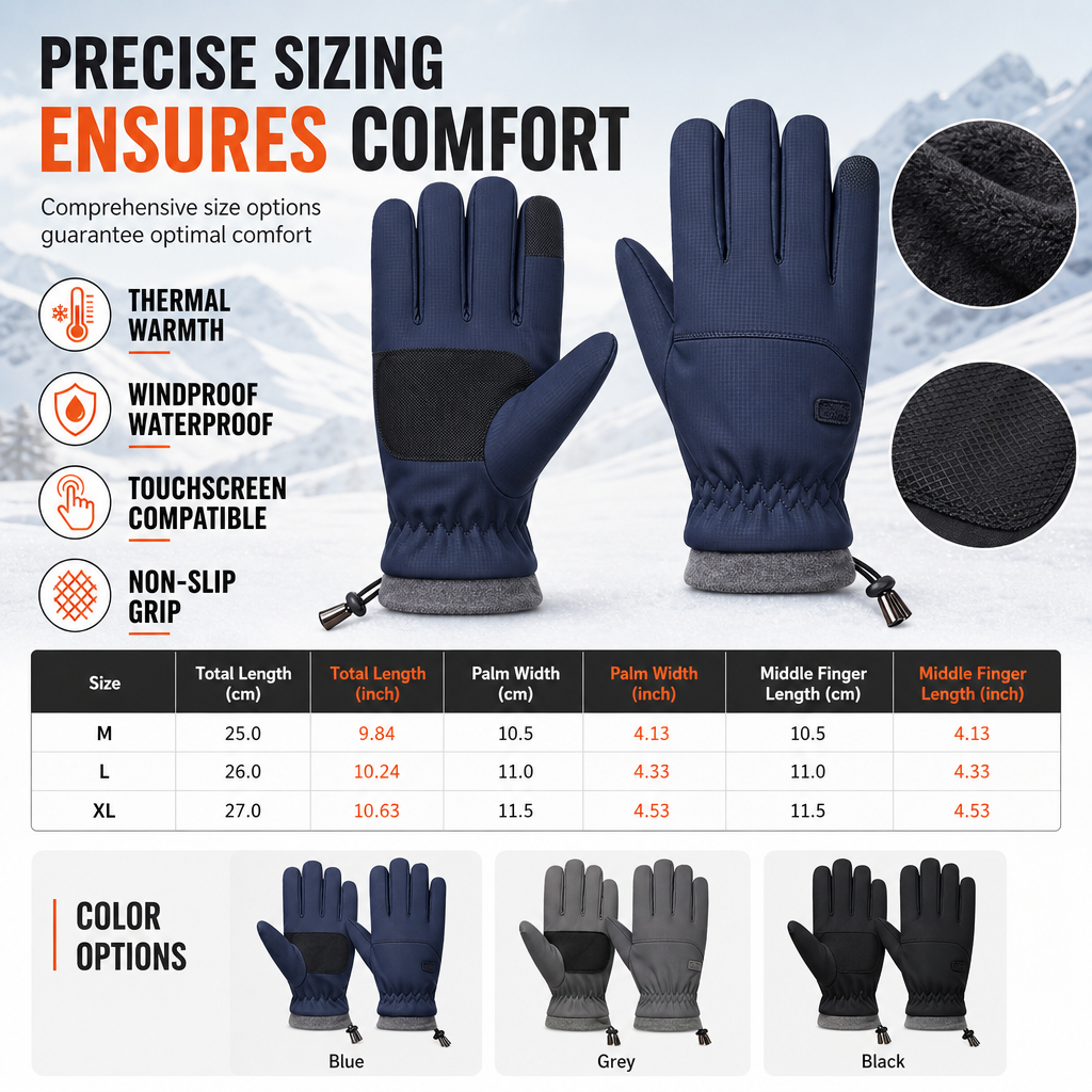 Winter Thermal Gloves for Men and Women Windproof Cold Resistant Touchscreen Non Slip Gloves for Cycling