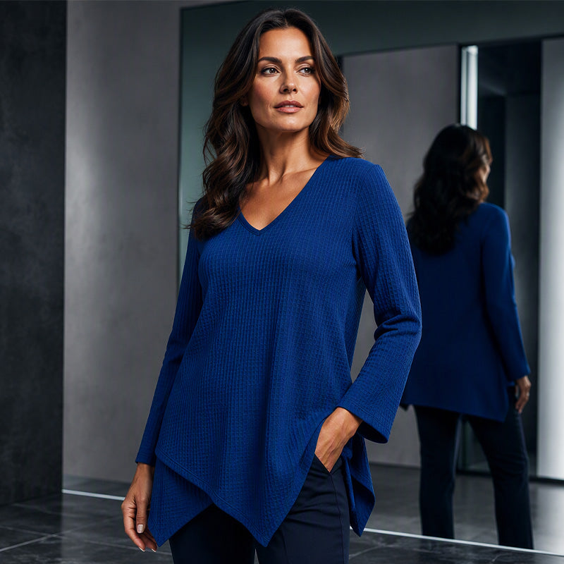Women's Loose Waffle Knit V-Neck Top