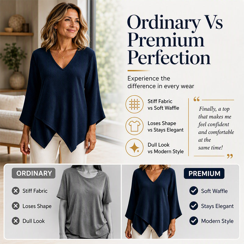 Women's Loose Waffle Knit V-Neck Top