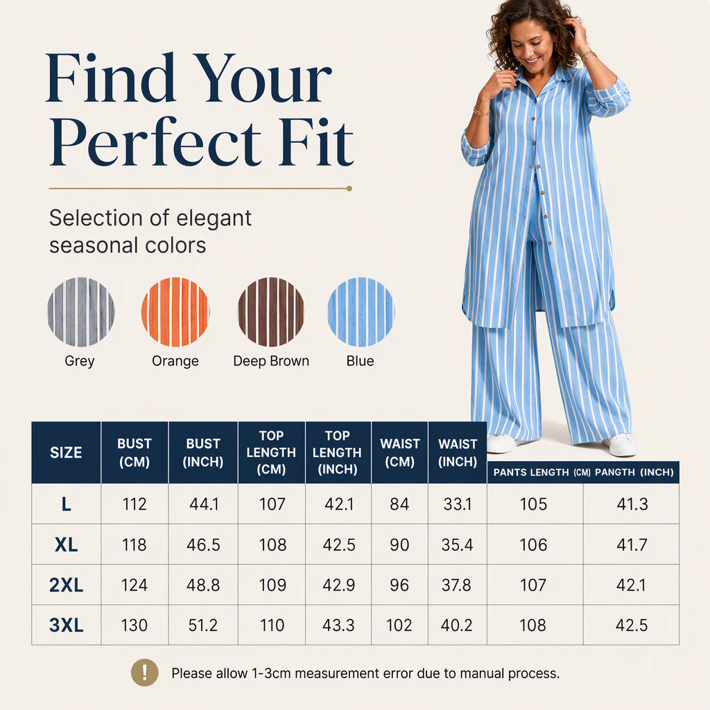 Women's Striped Longline Shirt & Wide-Leg Pants Set