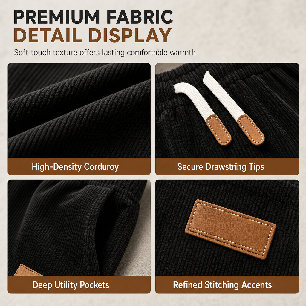 Men's Casual Corduroy Wide Leg Pants with Elastic Drawstring Waist Relaxed Fit Loose Trousers