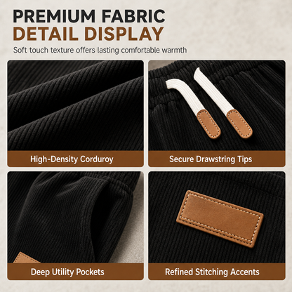 Men's Casual Corduroy Wide Leg Pants with Elastic Drawstring Waist Relaxed Fit Loose Trousers