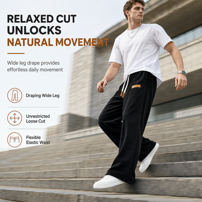 Men's Casual Corduroy Wide Leg Pants with Elastic Drawstring Waist Relaxed Fit Loose Trousers